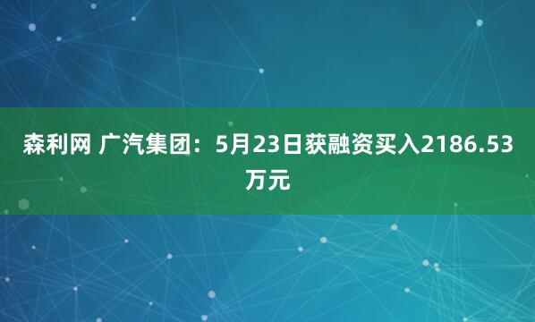 森利网 广汽集团：5月23日获融资买入2186.53万元