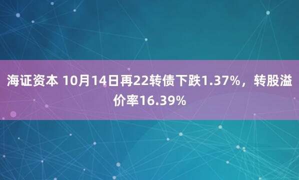 海证资本 10月14日再22转债下跌1.37%，转股溢价率16.39%