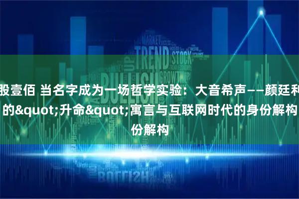 股壹佰 当名字成为一场哲学实验：大音希声——颜廷利的"升命"寓言与互联网时代的身份解构