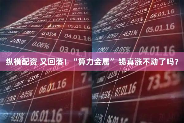 纵横配资 又回落！“算力金属” 锡真涨不动了吗？